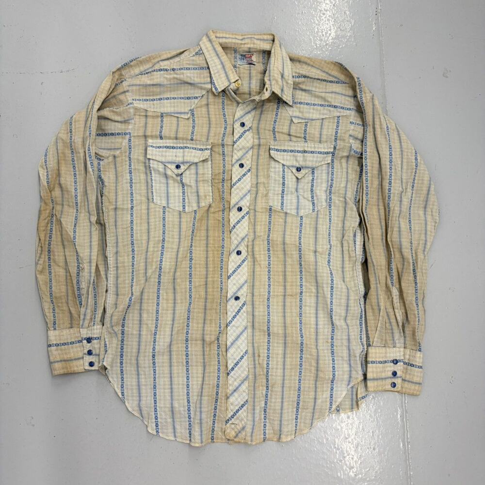 Vintage 60s Levi's White/Blue Western Wear Pearl Snap Shirt
